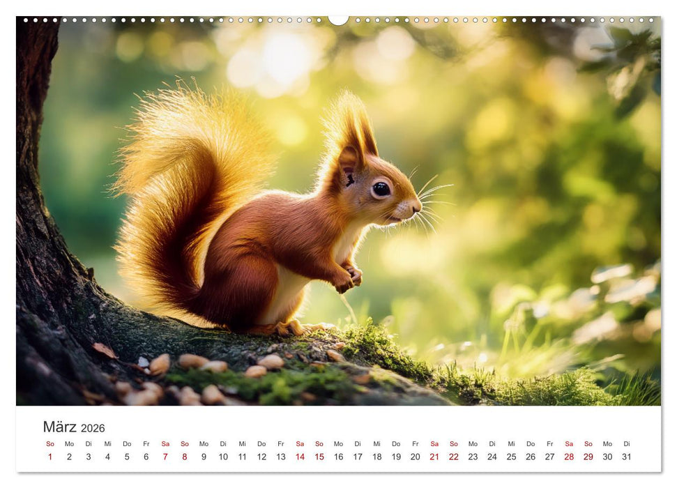 Das geheime Leben der Eichhörnchen - Ein Jahr zwischen Baumwipfeln und Nussverstecken (CALVENDO Wandkalender 2026)