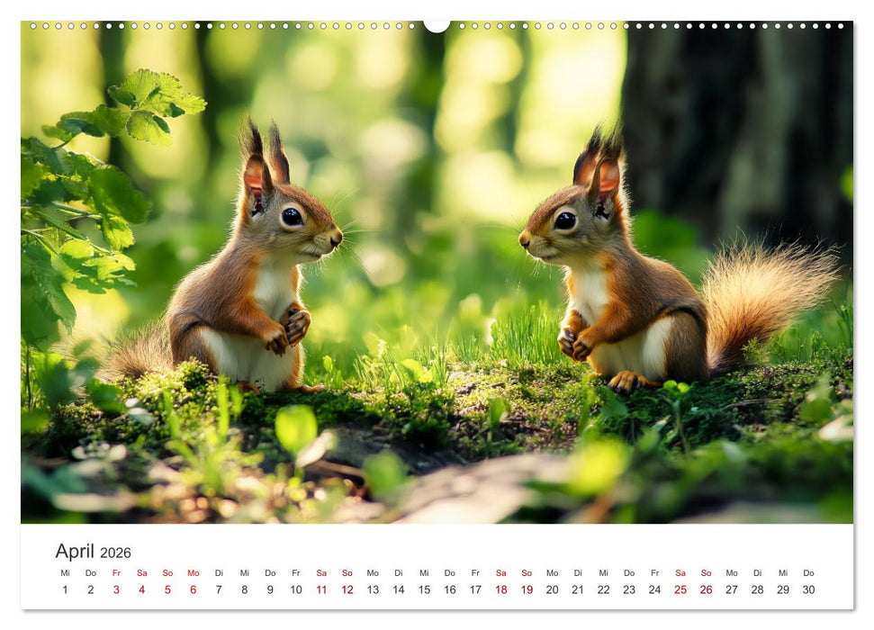 Das geheime Leben der Eichhörnchen - Ein Jahr zwischen Baumwipfeln und Nussverstecken (CALVENDO Wandkalender 2026)