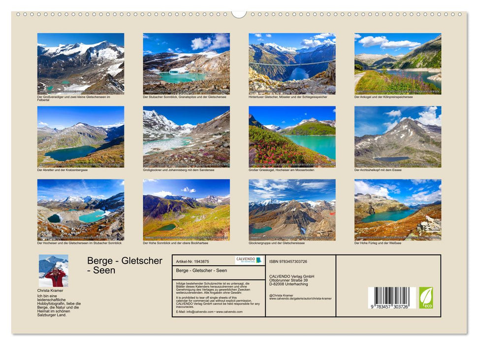 Berge - Gletscher - Seen (CALVENDO Premium Wandkalender 2026)