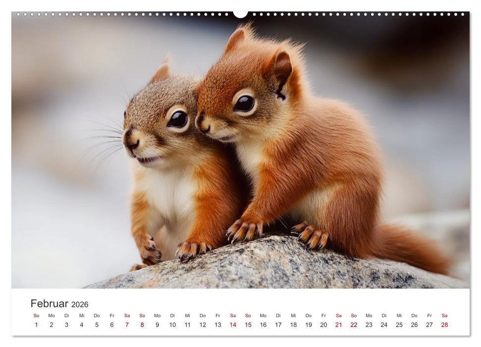 Das geheime Leben der Eichhörnchen - Ein Jahr zwischen Baumwipfeln und Nussverstecken (CALVENDO Premium Wandkalender 2026)
