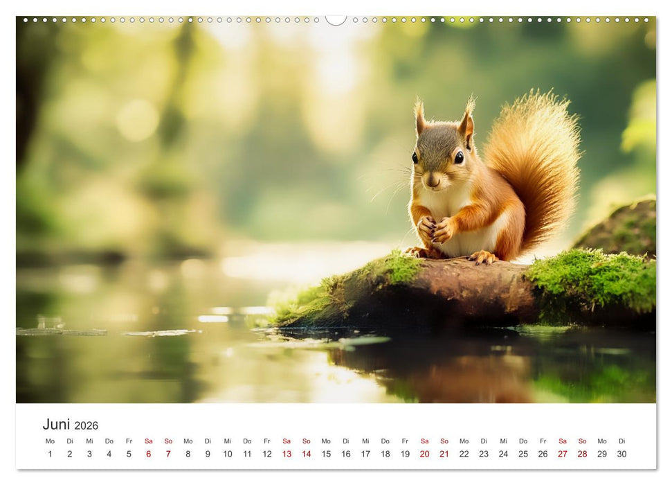 Das geheime Leben der Eichhörnchen - Ein Jahr zwischen Baumwipfeln und Nussverstecken (CALVENDO Premium Wandkalender 2026)