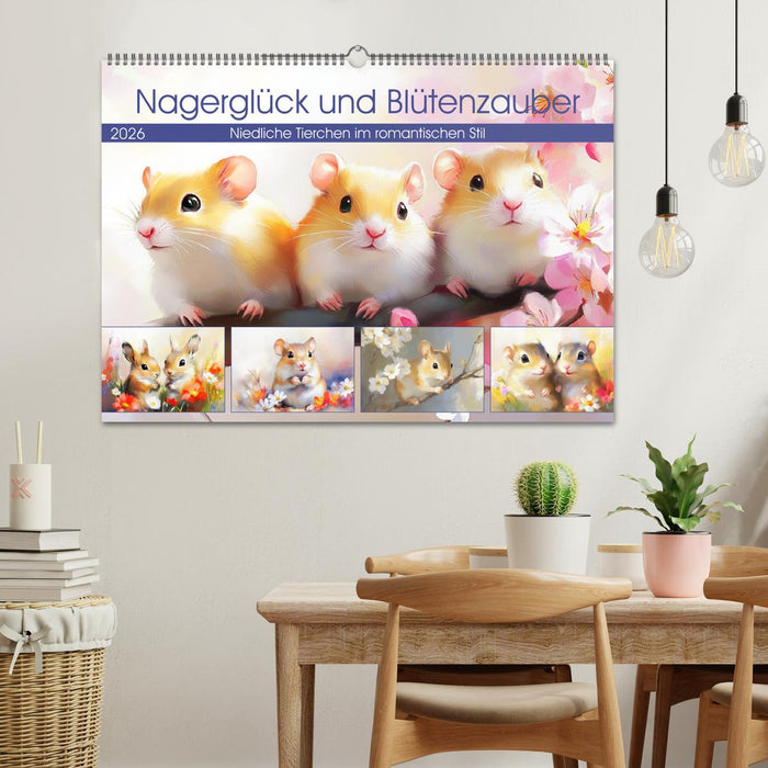Nagerglück und Blütenzauber. Niedliche Tierchen im romantischen Stil (CALVENDO Wandkalender 2026)