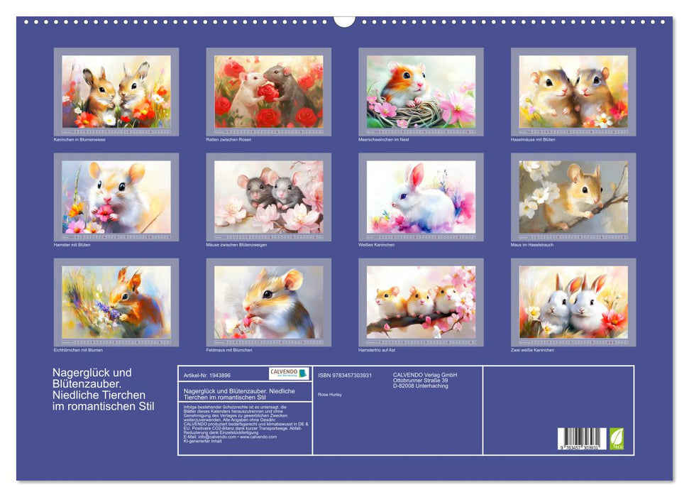 Nagerglück und Blütenzauber. Niedliche Tierchen im romantischen Stil (CALVENDO Wandkalender 2026)