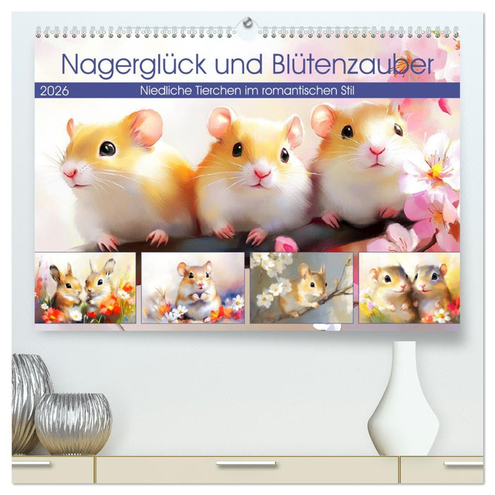 Nagerglück und Blütenzauber. Niedliche Tierchen im romantischen Stil (CALVENDO Premium Wandkalender 2026)