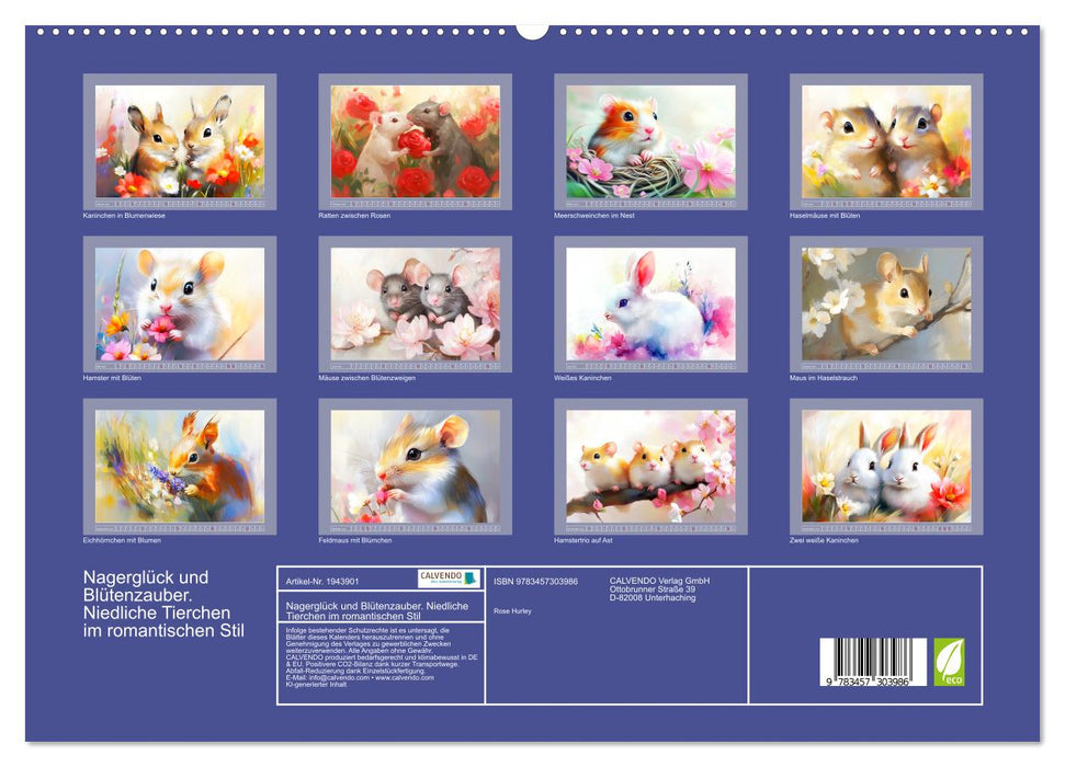 Nagerglück und Blütenzauber. Niedliche Tierchen im romantischen Stil (CALVENDO Premium Wandkalender 2026)