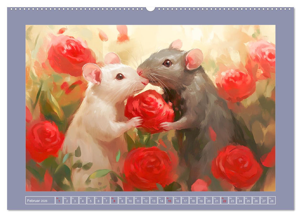 Nagerglück und Blütenzauber. Niedliche Tierchen im romantischen Stil (CALVENDO Premium Wandkalender 2026)