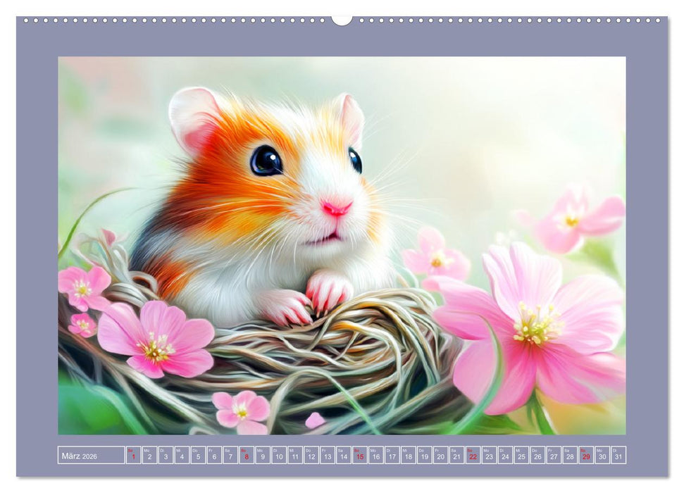 Nagerglück und Blütenzauber. Niedliche Tierchen im romantischen Stil (CALVENDO Premium Wandkalender 2026)