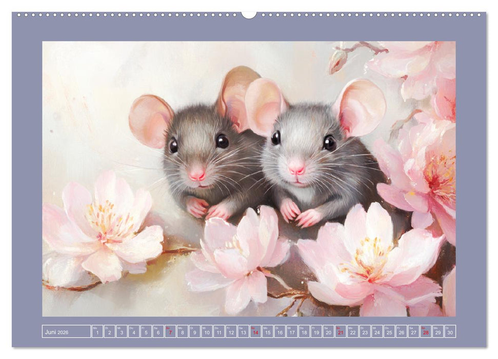 Nagerglück und Blütenzauber. Niedliche Tierchen im romantischen Stil (CALVENDO Premium Wandkalender 2026)