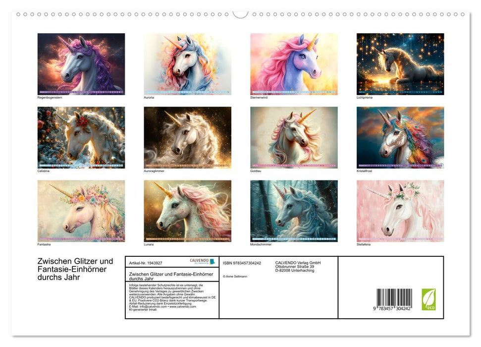 Zwischen Glitzer und Fantasie-Einhörner durchs Jahr (CALVENDO Premium Wandkalender 2026)