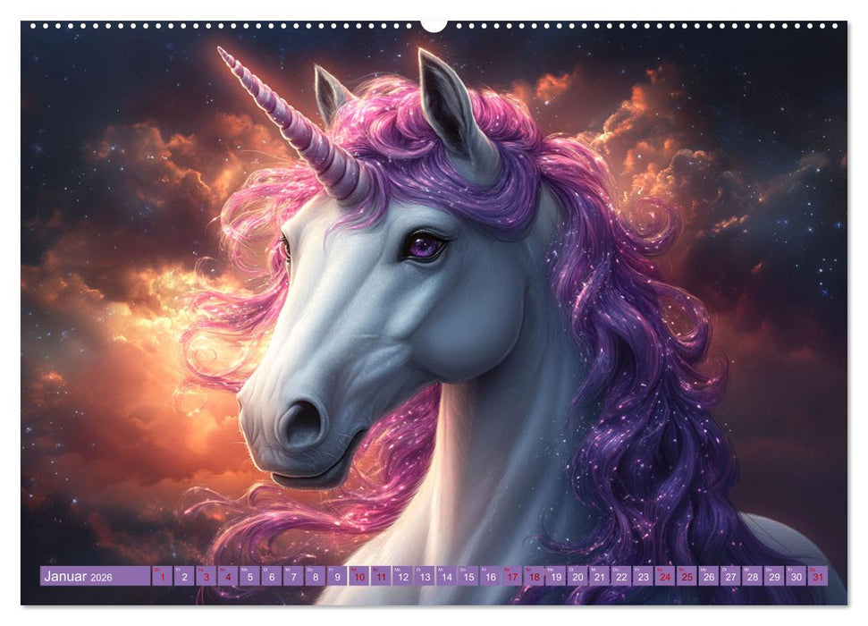 Zwischen Glitzer und Fantasie-Einhörner durchs Jahr (CALVENDO Premium Wandkalender 2026)