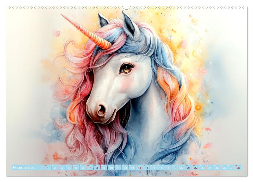 Zwischen Glitzer und Fantasie-Einhörner durchs Jahr (CALVENDO Premium Wandkalender 2026)