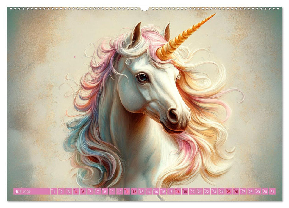 Zwischen Glitzer und Fantasie-Einhörner durchs Jahr (CALVENDO Premium Wandkalender 2026)
