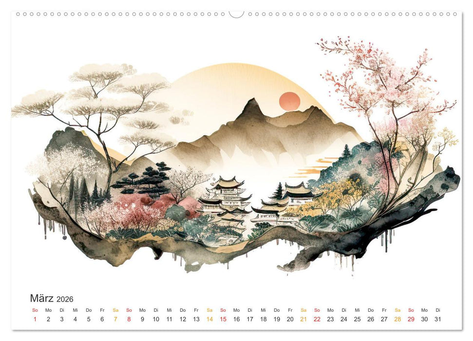Japan - Aquarell Kunst und Tradition (CALVENDO Premium Wandkalender 2026)