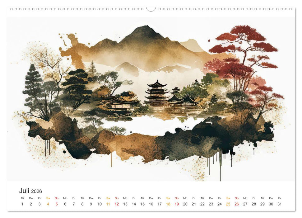 Japan - Aquarell Kunst und Tradition (CALVENDO Premium Wandkalender 2026)