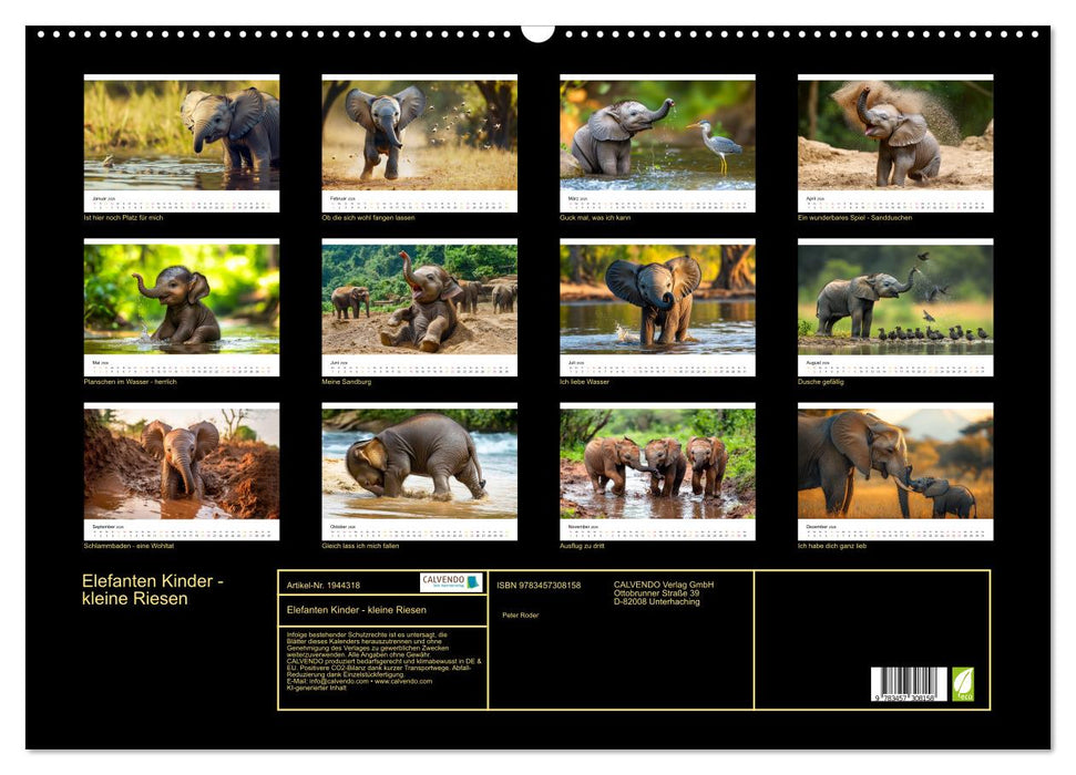 Elefanten Kinder - kleine Riesen (CALVENDO Wandkalender 2026)