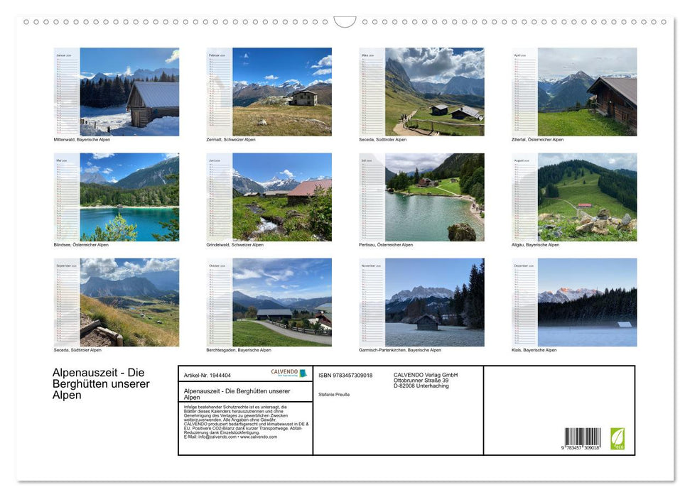 Alpenauszeit - Die Berghütten unserer Alpen (CALVENDO Wandkalender 2026)