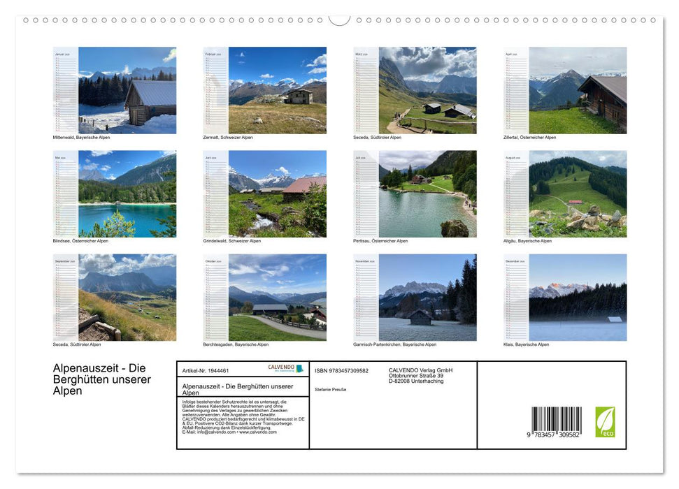 Alpenauszeit - Die Berghütten unserer Alpen (CALVENDO Premium Wandkalender 2026)