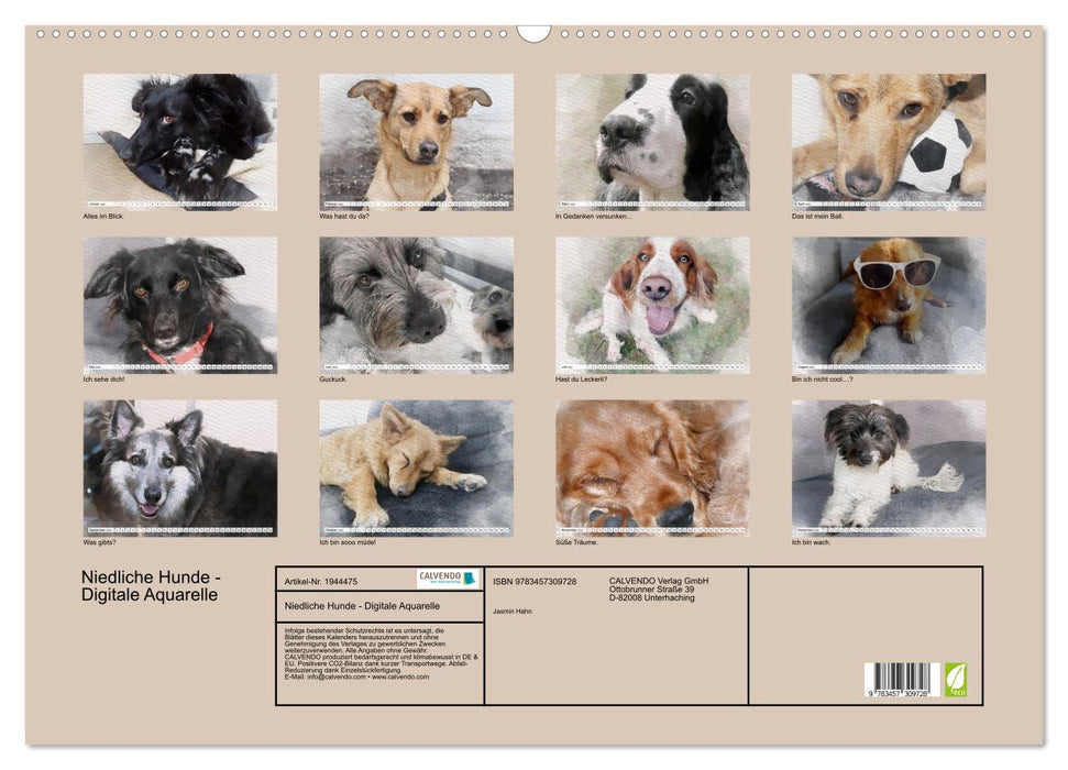 Niedliche Hunde - Digitale Aquarelle (CALVENDO Wandkalender 2026)