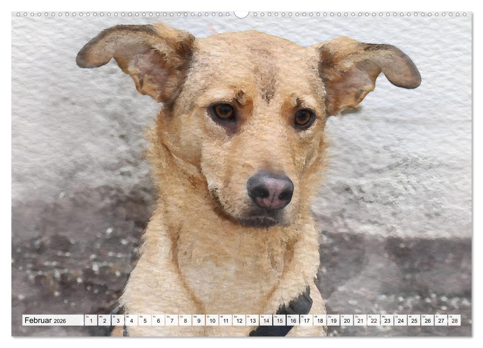 Niedliche Hunde - Digitale Aquarelle (CALVENDO Premium Wandkalender 2026)