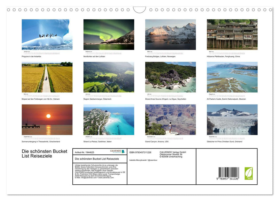 Die schönsten Bucket List Reiseziele (CALVENDO Wandkalender 2026)