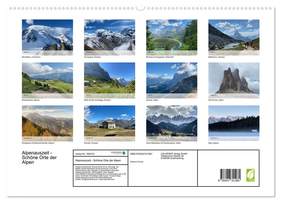 Alpenauszeit - Schöne Orte der Alpen (CALVENDO Premium Wandkalender 2026)