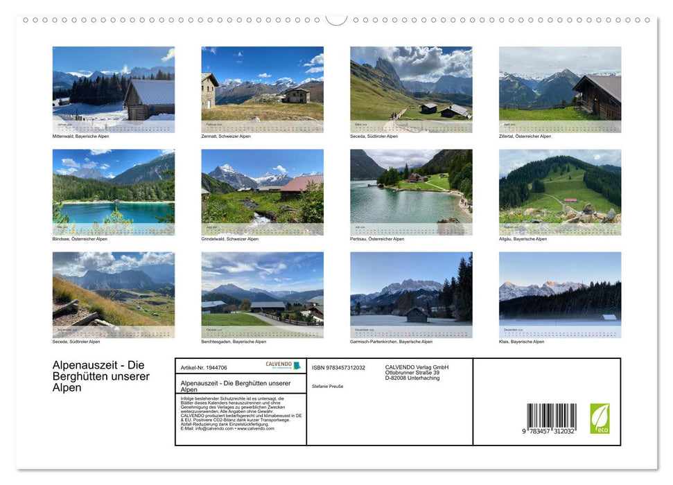 Alpenauszeit - Die Berghütten unserer Alpen (CALVENDO Premium Wandkalender 2026)