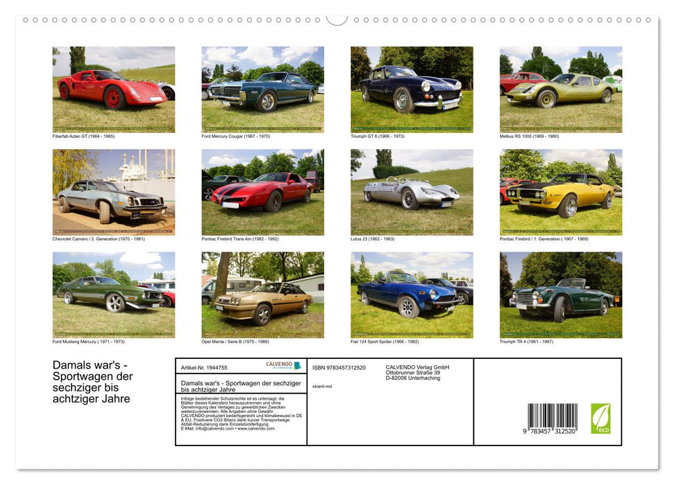 Damals war's - Sportwagen der sechziger bis achtziger Jahre (CALVENDO Premium Wandkalender 2026)
