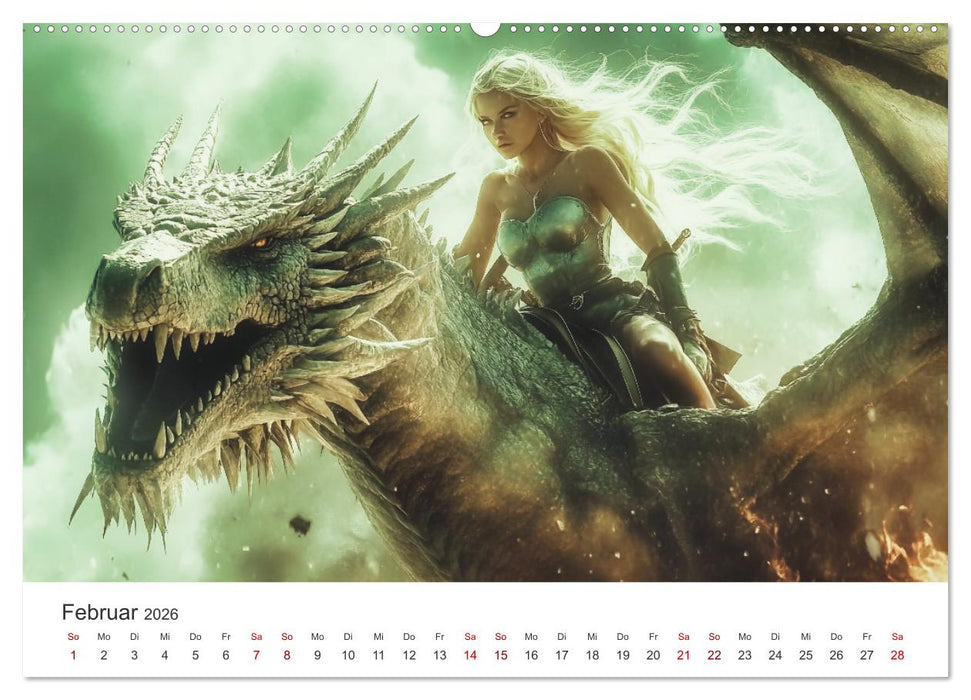 Kraft und Magie - Die Welt der Drachenkriegerinnen (CALVENDO Wandkalender 2026)