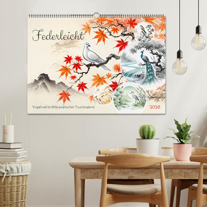 Federleicht - Vogelwelt im Stile asiatischer Tuschmalerei (CALVENDO Wandkalender 2026)