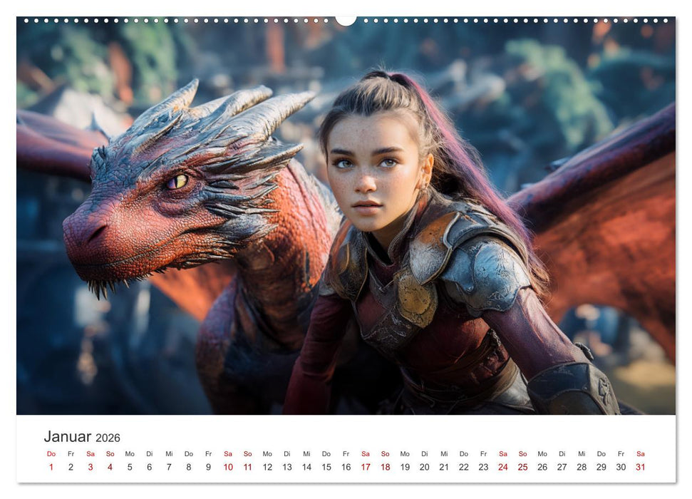 Kraft und Magie - Die Welt der Drachenkriegerinnen (CALVENDO Premium Wandkalender 2026)