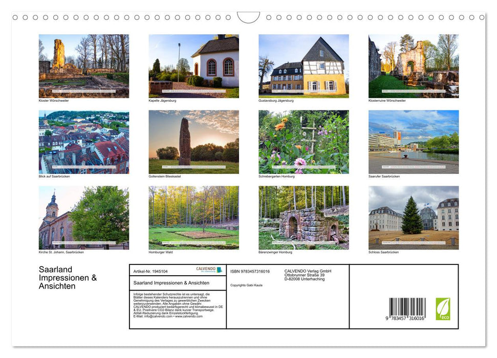 Saarland Impressionen & Ansichten (CALVENDO Wandkalender 2026)
