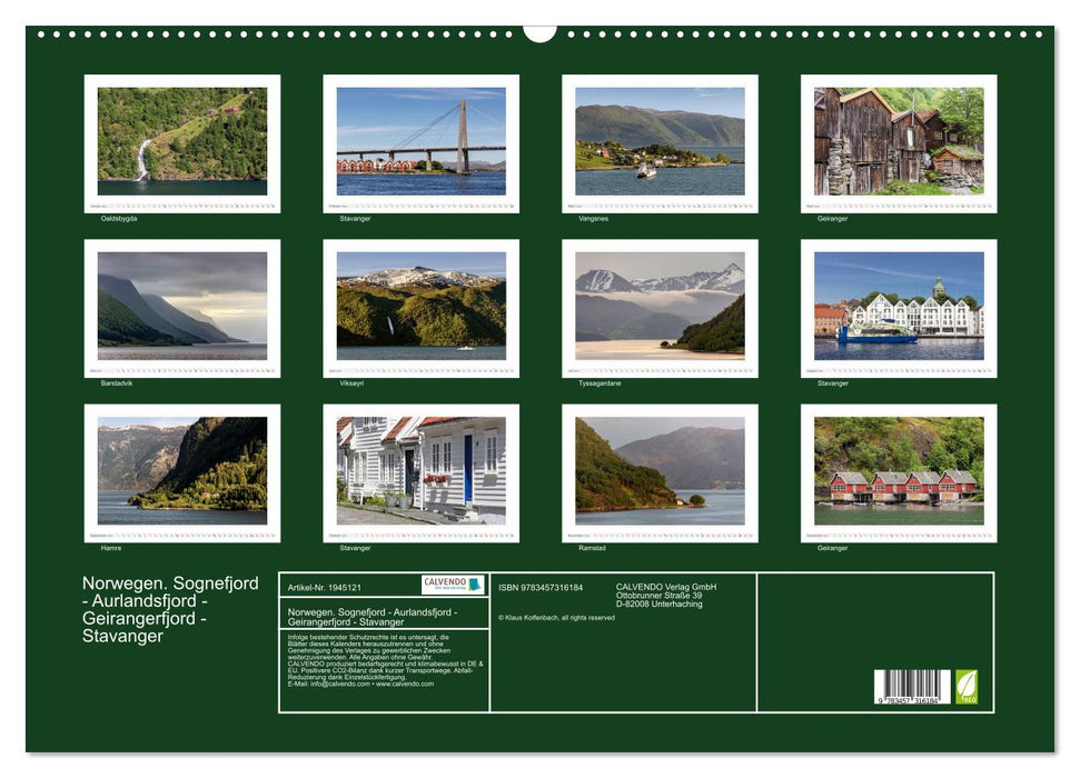 Norwegen. Sognefjord - Aurlandsfjord - Geirangerfjord - Stavanger (CALVENDO Wandkalender 2026)