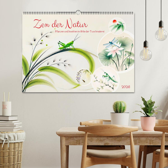 Zen der Natur - Pflanzen und Insekten im Stile der Tuschmalerei (CALVENDO Wandkalender 2026)