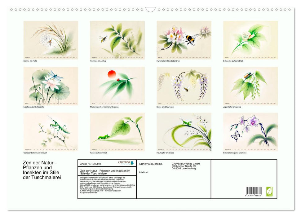 Zen der Natur - Pflanzen und Insekten im Stile der Tuschmalerei (CALVENDO Wandkalender 2026)