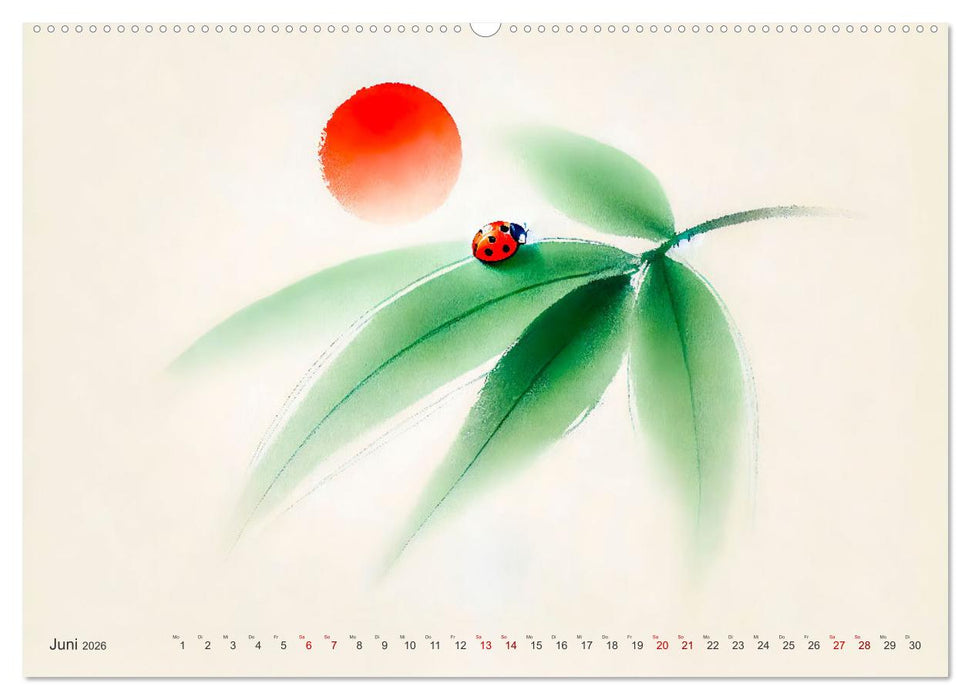 Zen der Natur - Pflanzen und Insekten im Stile der Tuschmalerei (CALVENDO Wandkalender 2026)