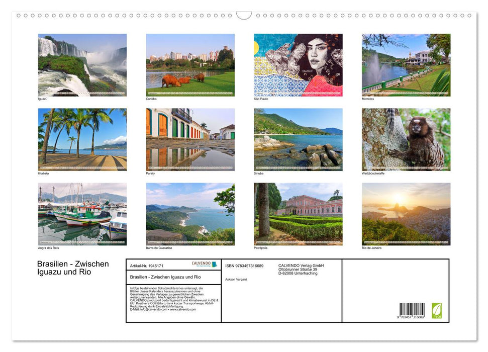 Brasilien - Zwischen Iguazu und Rio (CALVENDO Wandkalender 2026)