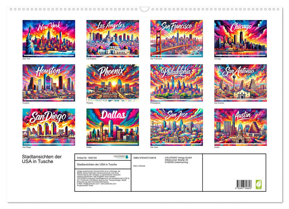 Stadtansichten der USA in Tusche (CALVENDO Wandkalender 2026)