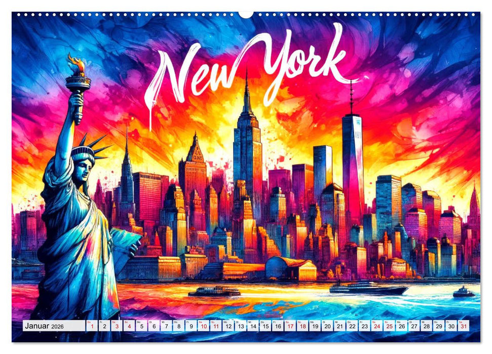 Stadtansichten der USA in Tusche (CALVENDO Wandkalender 2026)