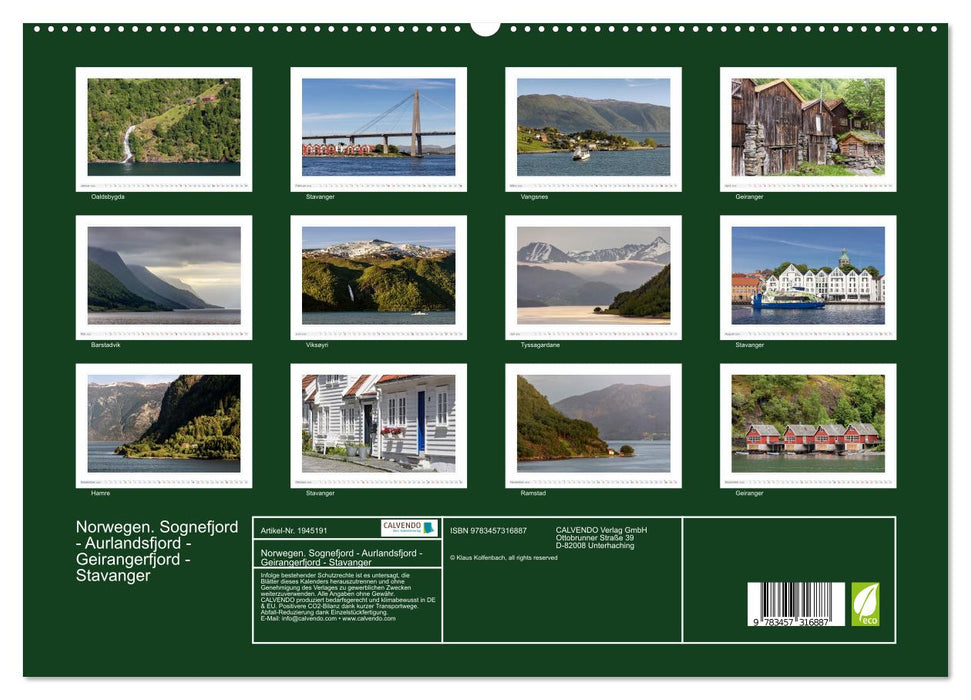 Norwegen. Sognefjord - Aurlandsfjord - Geirangerfjord - Stavanger (CALVENDO Premium Wandkalender 2026)