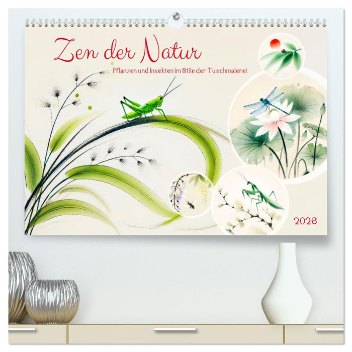 Zen der Natur - Pflanzen und Insekten im Stile der Tuschmalerei (CALVENDO Premium Wandkalender 2026)