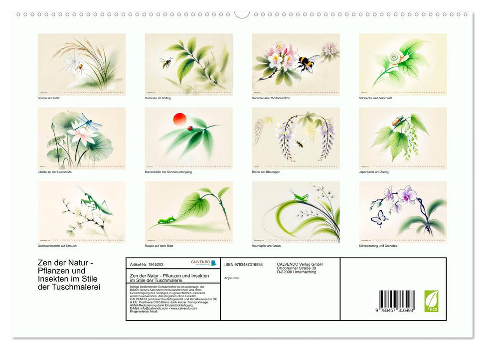 Zen der Natur - Pflanzen und Insekten im Stile der Tuschmalerei (CALVENDO Premium Wandkalender 2026)