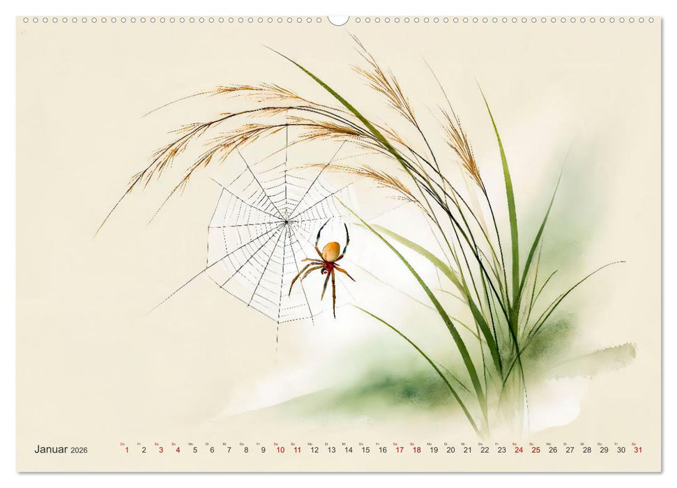 Zen der Natur - Pflanzen und Insekten im Stile der Tuschmalerei (CALVENDO Premium Wandkalender 2026)