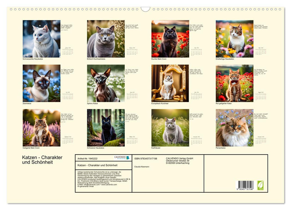 Katzen - Charakter und Schönheit (CALVENDO Wandkalender 2026)