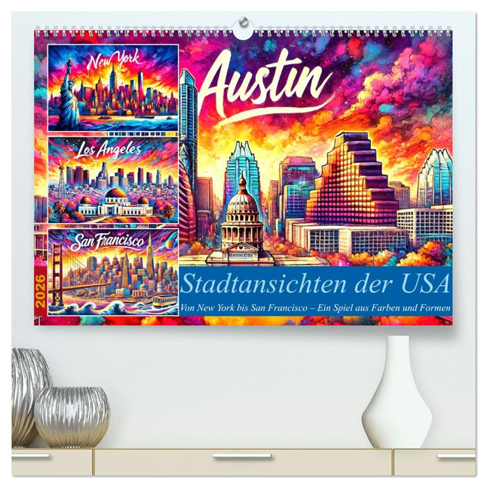Stadtansichten der USA in Tusche (CALVENDO Premium Wandkalender 2026)
