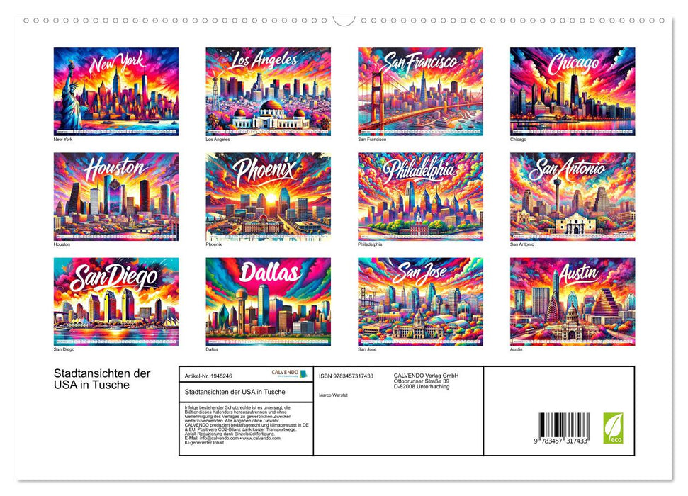 Stadtansichten der USA in Tusche (CALVENDO Premium Wandkalender 2026)