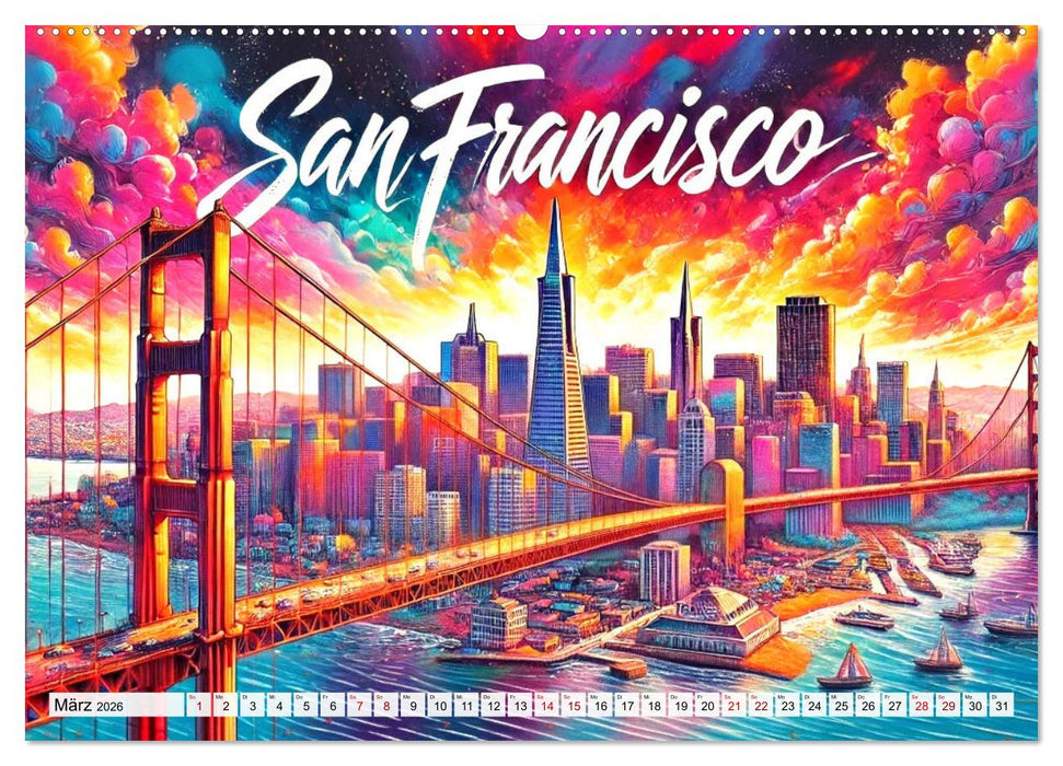 Stadtansichten der USA in Tusche (CALVENDO Premium Wandkalender 2026)