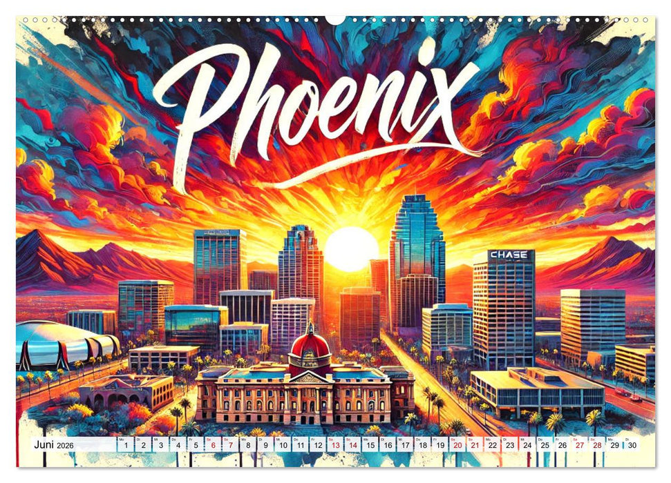 Stadtansichten der USA in Tusche (CALVENDO Premium Wandkalender 2026)