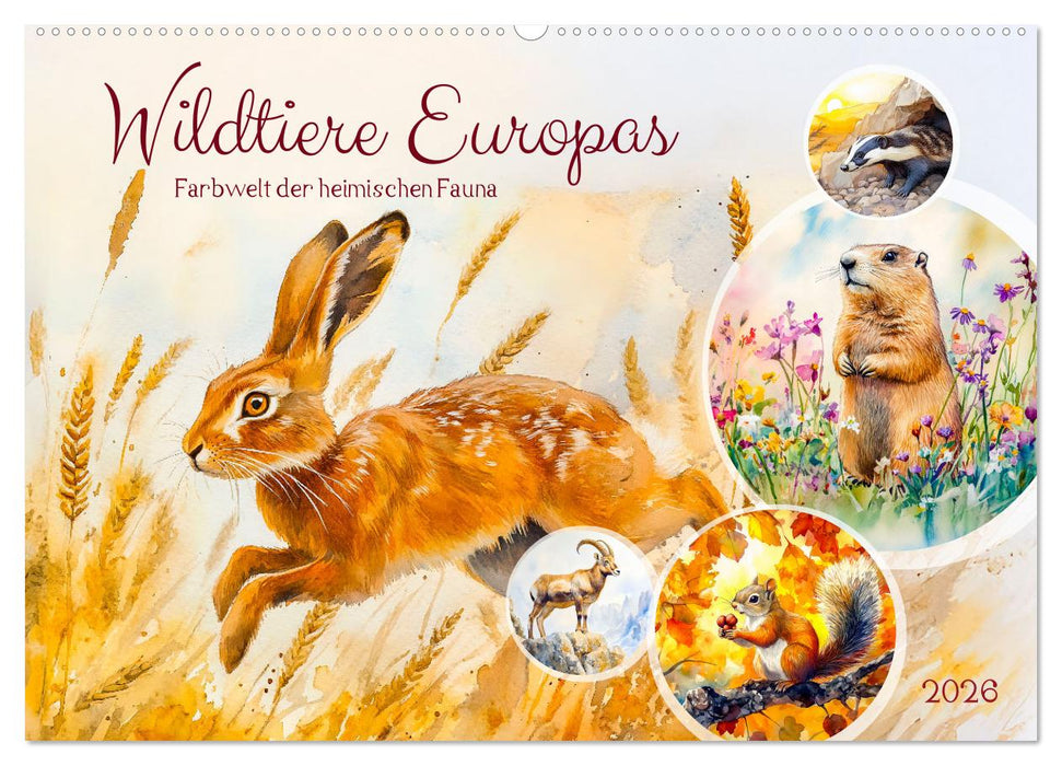 Wildtiere Europas - Farbwelt der heimischen Fauna (CALVENDO Wandkalender 2026)