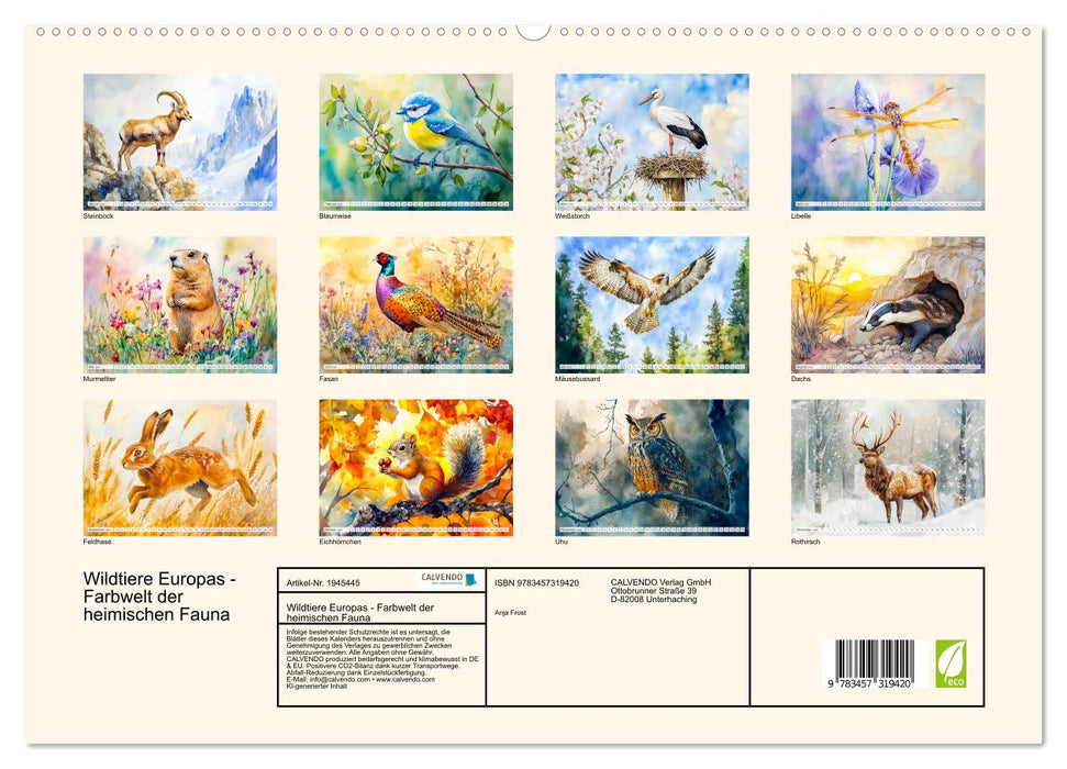 Wildtiere Europas - Farbwelt der heimischen Fauna (CALVENDO Premium Wandkalender 2026)
