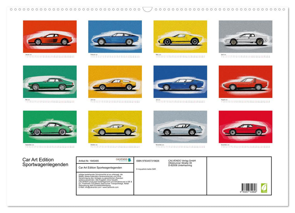 Car Art Edition Sportwagenlegenden (CALVENDO Wandkalender 2026)